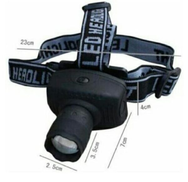 senter kepala LED 3W yang kuat dan dapat di-zoom, cocok untuk kegiatan seperti memancing atau berkemah.
